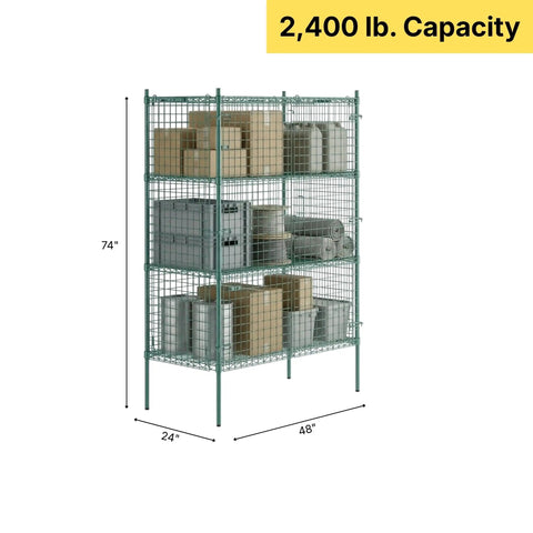 Built Tough Green Epoxy Wire Mesh Security Cage Kit With Heavy Duty NSF Listing For Commercial Walk Ins And Restaurants, 24 By 48 By 74 Inches with storage bins