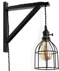 Black Wooden Triangle Wall Mount Brackets For Sconce Lighting And DIY Shelves Set Of 2 with pendant lamp attached