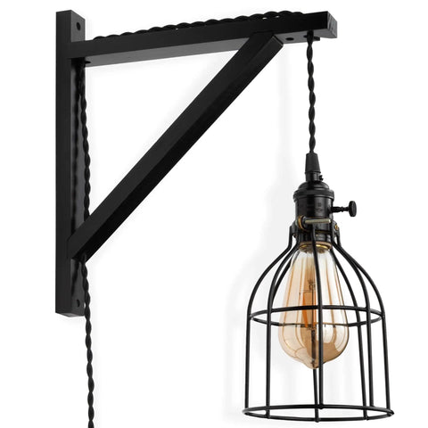 Black Wooden Triangle Wall Mount Brackets For Sconce Lighting And DIY Shelves Set Of 2 with pendant lamp attached