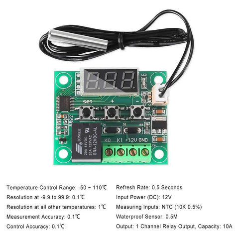 Digital Temperature Controller Module W1209 12V DC With 10A Relay And Waterproof Case Ultra Accurate -50 To 110 Celsius Thermostat