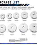 10-Piece Universal Aluminum Bearing Race and Seal Driver Set with Discs and Knurled Handle for Automotive Wheel Bearings