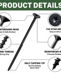 Top Shelf Exterior Deck Screws 4 Inch 10 X 4 Star Torx Drive With Black Anti Rust Coating 50 Piece Pack detailed view of countersunk head and coarse thread.