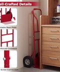 Heavy Duty Metal Hand Truck With 600 Pound Capacity And Ergonomic P Handle, Foldable base plate and reinforced crossbars for durability.
