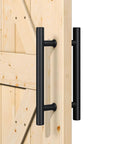 12 Inch Push Pull Sliding Barn Door Handle Double Sided Black Finish Carbon Steel Construction for Easy Inside Outside Operation Smooth Comfortable Grip Durable Stable Hardware for Interior Sliding Doors 1 Pack installed on wood door