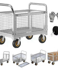Heavy Duty Fold Flat Platform Cart With Reinforced Cage, 660 lb capacity, steel construction, ideal for groceries and warehouse gear.