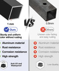 Comparison of 1mm aluminum square baluster vs 0.8mm competitor, showcasing strength and rust resistance features.