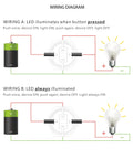 Latching Push Button Switch 1NO, IP67 Waterproof, 5-24V DC, 20A, Rugged Aluminum Alloy Body, With Wire Socket Plug, Blue 19mm wiring diagram