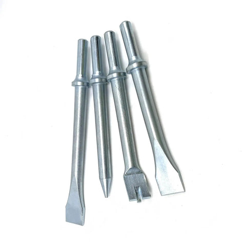 Heavy Duty 4 Piece Air Hammer Chisel Set With Cutter And Punch Attachments For Demolition Pros on white background