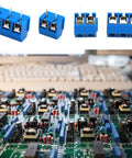 Boxed 2 Pin And 3 Pin 5mm Pitch PCB Mount Screw Terminal Block Connectors Blue For 14 To 22 AWG Wire Rated 300V 10A Easy Splice