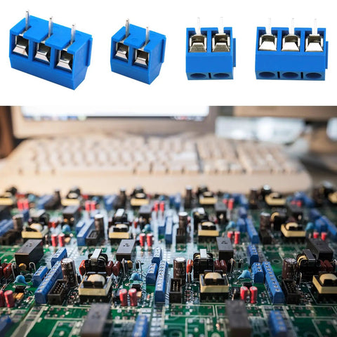 Boxed 2 Pin And 3 Pin 5mm Pitch PCB Mount Screw Terminal Block Connectors Blue For 14 To 22 AWG Wire Rated 300V 10A Easy Splice