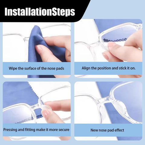 Installation steps for Ultra Comfy 30 Pair Anti Slip Silicone Nose Pads For Glasses And Sunglasses Featuring 5Mm Heightened D Shape Airbag Cushions.