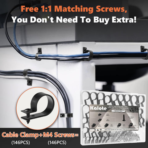 Heavy Duty Cable Clamps Kit With 292 Pieces, 6 Sizes From 3/16 To 1 Inch, PA66 Nylon R-Type Clips mounted with M4 screws