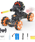 Nerf Compatible RC Battle Tank With Soft Bullets, 360 Degree Spin, Remote Control Hand Gesture Stunt Drifting Tank, Water Bombs, Spray, Music, LED Lights, Orange Gift for Kids Aged 8 to 12, with accessories