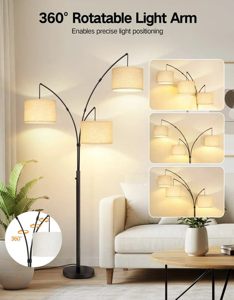 Arched LED Floor Lamp With Three Lights, 81 Inch Tall Modern Mid Century Style Standing Corner Lamp for Living Room