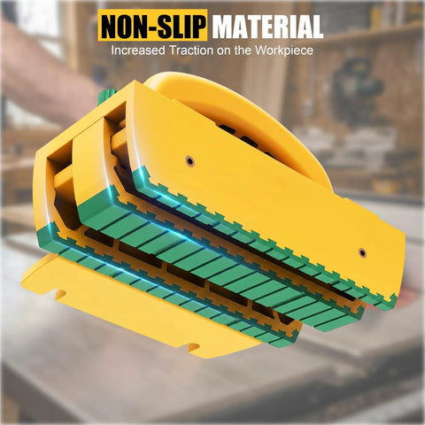 Table Saw Push Block For Woodworking With No Slip Grip And Multidirectional Control shown with non-slip material close-up.