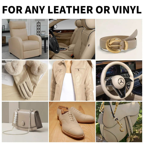 Top Tier Leather Recoloring Balm Plus Deep Color Restorer For Faded Or Split Leather Rapid Dry Beige Repair Compound on various leather items