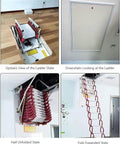 Heavy Duty Electric Attic Ladder Pull Down Loft Stair With Remote Control Auto Deploy, half unfolded view showing features.