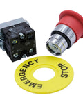 2NC 22mm Red Emergency Stop Push Button Switch Latching E Stop Red Mushroom Style with 40mm Button Diameter and yellow ring