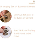 10mm Snap Buttons For Sewing Kit In Black And Nickel, 100 Sets, Durable Steel With Brass Nickel Coating, Sew On Snaps shown in use on fabric