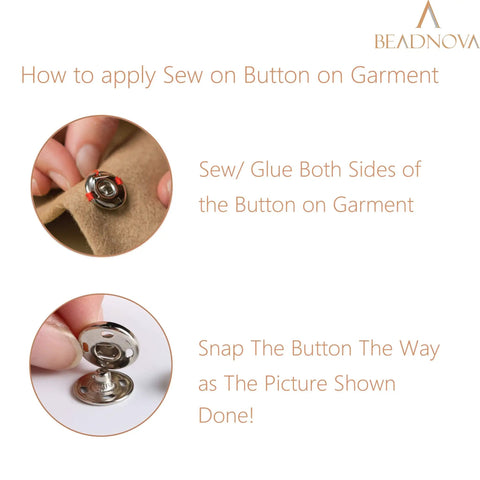 10mm Snap Buttons For Sewing Kit In Black And Nickel, 100 Sets, Durable Steel With Brass Nickel Coating, Sew On Snaps shown in use on fabric