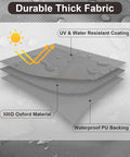 Diagram showing UV and water resistant layers of the Outdoor Couch Cover for 3-Seater Sofa, material details included.
