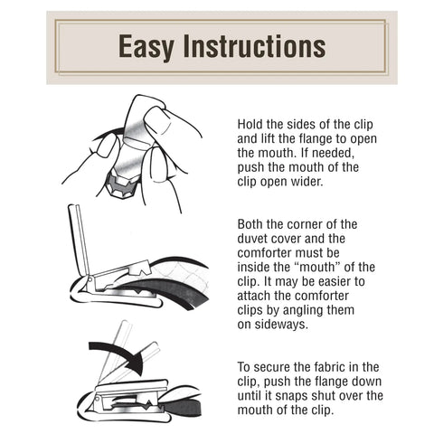 Easy instructions for No Slip Comforter Clips For Duvet Covers 4 Pack Keeps Blanket From Bunching Or Shifting While You Sleep