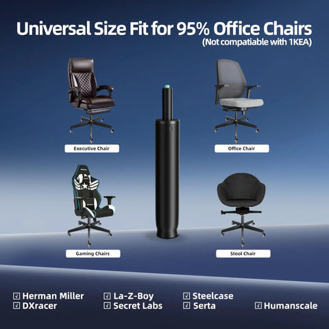 Beefed Up Heavy Duty Office Chair Gas Cylinder Replacement, 4 Inch Stroke, 1000 Lb Capacity, compatible with most office chairs.