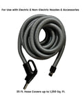 35 Foot Central Vacuum Hose With 360 Degree Swivel Handle Three Way On Off Switch Easy Grip Direct Connect End Flush Handle Connection