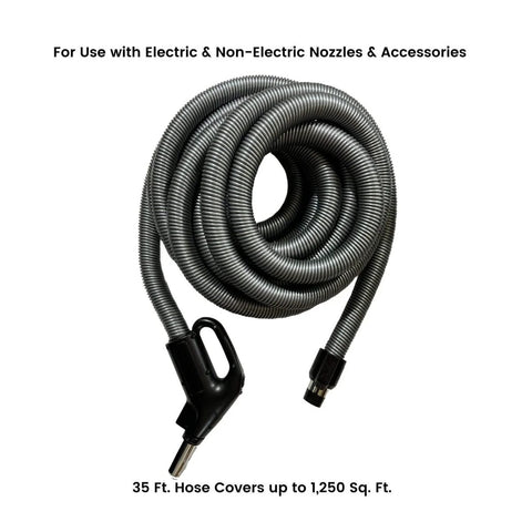 35 Foot Central Vacuum Hose With 360 Degree Swivel Handle Three Way On Off Switch Easy Grip Direct Connect End Flush Handle Connection