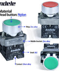 2 Pack 22mm Momentary Push Button Switches Red And Green 1NO 1NC SPDT Metal Head Waterproof IP65 Close-up View