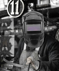 Person wearing Top Notch 3 Piece Welding Helmet Lens Replacement With 2.0x Magnification Durable PC Protective Shield.