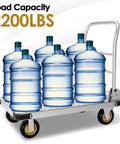 Heavy Duty Platform Truck With 2200 Lbs Capacity Foldable Moving Flatbed Cart with water jugs, six-inch swivel wheels, steel platform