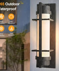 Modern Large Outdoor Sconce Lights 20 Inch High Matte Black Exterior Wall Light Waterproof Outdoor Lighting for House Entryway Garage E26 Base Etched Opal Glass