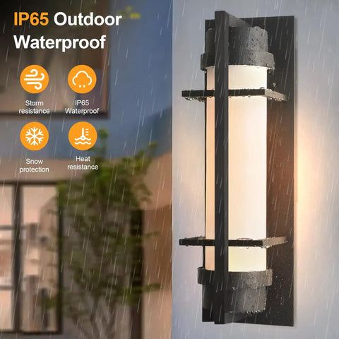 Modern Large Outdoor Sconce Lights 20 Inch High Matte Black Exterior Wall Light Waterproof Outdoor Lighting for House Entryway Garage E26 Base Etched Opal Glass