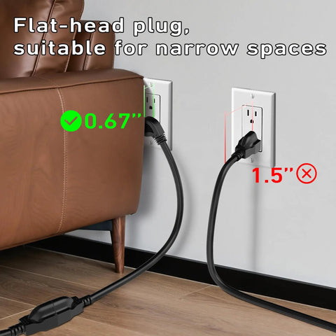 Indoor Outdoor Extension Cord 6 Ft Heavy Duty 16 Gauge 3 Prong Waterproof SJTW Pure Copper Wire shown in tight space use