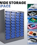 40 Drawer Nut And Bolt Organizer Cabinet With Alloy Steel And ABS Construction, 21 Inches Long By 9 Inches Wide By 25 Inches High, heavy duty.