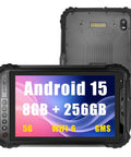 Kickass 8 Inch Rugged Tablet With Fingerprint Android 15 Octa Core 8GB 256GB Storage front and back view showcasing waterproof design.