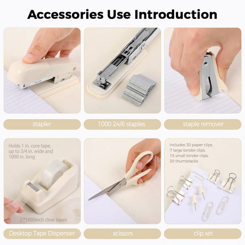 Must-Have All In One Desk Organizer Set For Home Office And School With Stapler Tape Dispenser Scissors Clips Paper Clips And Remover