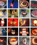 Images showcasing heavy duty 15KW digital high frequency induction heater with seamless automatic temp control for metal melting.