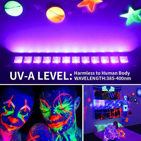 Two Pack LED Black Light Bar With Switch And Plug 5ft Cable 38W UV Glow Light illuminating neon decor and body paint for party vibes