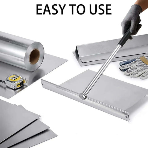15.25 Inch Sheet Metal Folding Hemming Tool with Heavy Duty Steel Construction, gloved hand using tool on metal sheet