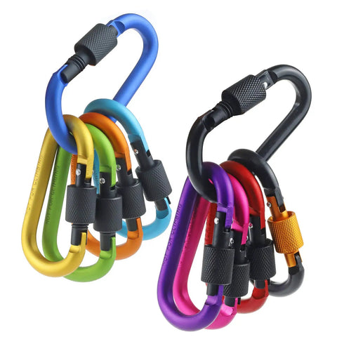 Multicolor Durable Aluminum D Ring Carabiners With Screw Gate Clips 10 Pack for Hiking Camping Fishing Key Chains
