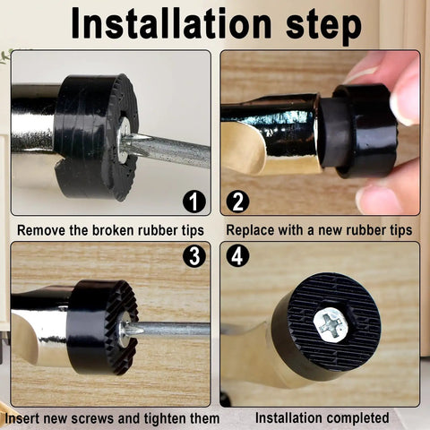 Installation steps for Six Pack Heavy Duty Rubber Door Stopper Tips Replacement Kit For Drop Down Doors, showing replacement process.