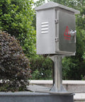 Outdoor IP67 Waterproof Electrical Junction Box In Stainless Steel Floor Mounted Enclosure For Outdoor Projects, Rugged 50cm Height Distribution Box, Dimensions L60 W25 H50cm on post