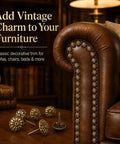 Top Shelf Antique Brass Upholstery Tacks Two Hundred Piece Set on vintage leather sofa arm with decorative trim tacks