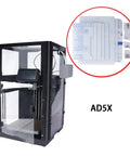 Heavy Duty Transparent Polycarbonate Enclosure For AD5X 3D Printer with clear panels and clean workspace setup.