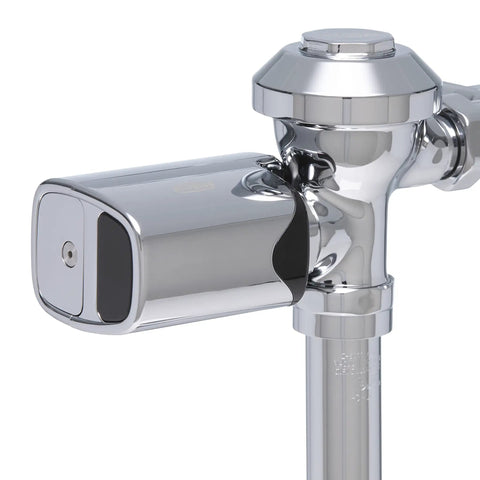 Exposed Diaphragm Sensor Water Closet Flush Valve With 1.28 Gpf, Battery Powered Touchless Flush, Hygienic Sensor, Dual Seal Diaphragm With Clog Resistant Bypass, True Mechanical Manual Override Button Chrome Plated Cover, chrome finish