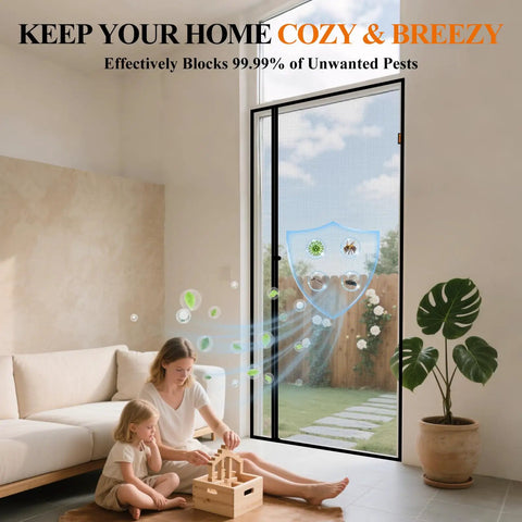Double-Sided Magnetic Screen Door Fits 32x80 Inch Doors Left Or Right Opening Scratch-Proof Polyester Pet Friendly