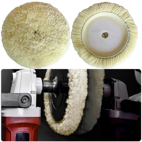 Pro Grade 7 Inch Buffing Pad Kit With Three Natural Wool Pads For Compound Cutting And Polishing Cars Boats Trucks RVs And Motorcycles With Hook And Loop Grip For A Smooth Finish
