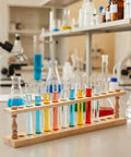 Durable Beech Wood Test Tube Rack holds 12 tubes up to 22mm diameter in a lab setting with solid wood construction for quick access.